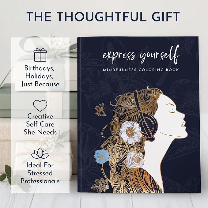 Adult Coloring Book for Women – Mindfulness Coloring Book with Personal Growth Prompts – Coloring Books for Adults Relaxation, Stress Relief, Anxiety, 8.5x11, Perforated Pages, Relaxation Gifts