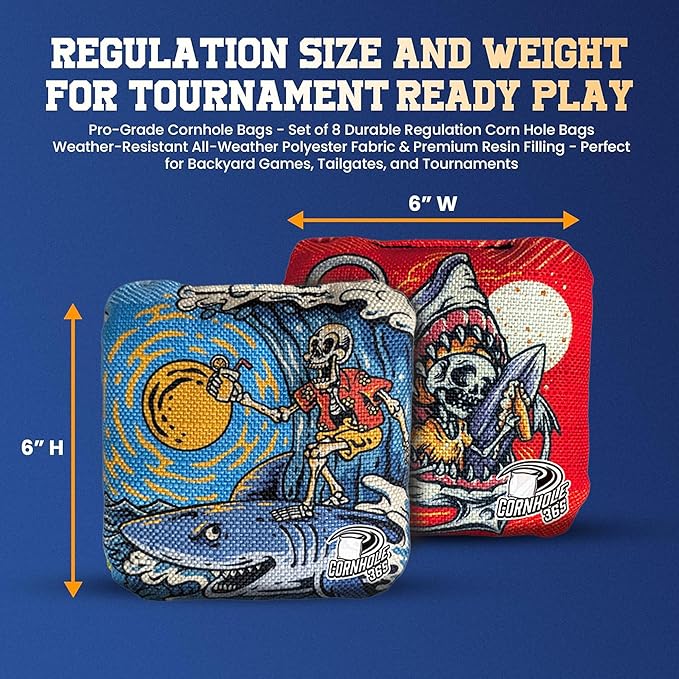 Cornhole365 - Stick & Slide - Professional Corn Hole Bag - Heavy-Duty Double-Stitched Polyester Fabric & Resin Filling for All-Weather - Versatile Regulation Size Cornhole Bean Bags - Set of 8