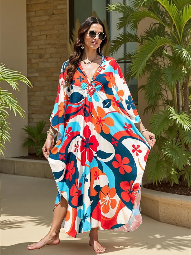 Mumu Dresses for Women Plus Size, Bohemian Kaftan Beach Cover Up Long Maxi Nightgown Soft Loungewear