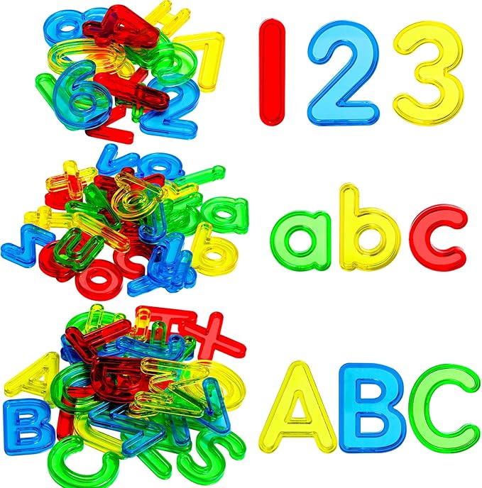 67 Pcs Plastic Practice Set Transparent Letters and Numbers Include Uppercase Letters Lowercase Letters and Numbers Colorful Plastic Letters and Numbers for Kids Counting and Spelling, Ages 3+