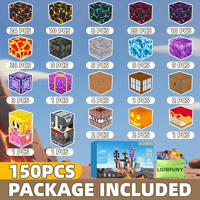 150PCS Magnetic Blocks, Magnetic Building Blocks, Magnet Blocks for Kids Age 3-5 4-8 8-12, STEM Sensory Educational Magnet Stacking Toys Boys Girls Gifts