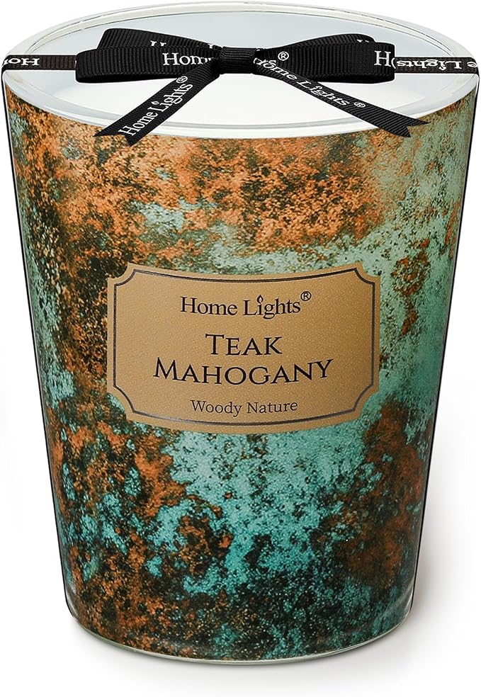 HomeLights Large jar Candle | 1-Wick Long-Lasting Scented Candles, 6.7oz Natural Soy Wax Candle for Home Scented, Industrial Chic Gifts for Women & Men, Teak Mahogany