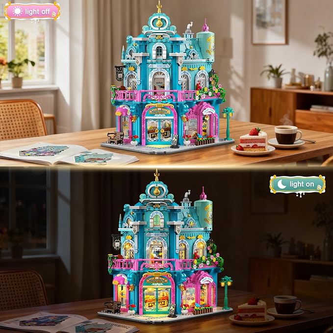 INSOON Castle Dairy Bakery Store Building Set with Light, 1689 PCS City Dairy House Building Block Toy with Milk Cake Bread, Home Decor Construction Model Kit for Adults Teens Kids Boys Girls Ages 12+