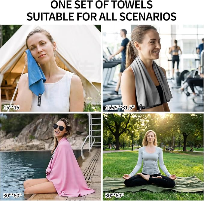 Quick Dry Camping Towel with EVA Case, Microfiber Travel Towel 3 Size at 1 Pack, Super Absorbent Lightweight Fast Drying Towel Set for Beach, Gym, Sports, Backpacking, Yoga & Swimming Pool, Pink