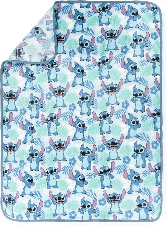 Jay Franco Kids 3 Gift Set – 12" Shaped Character Pillow, 12" Decorative Pillow & 40" x 50" Throw Blanket, Ultra-Soft Plush Bedding, Couch Décor & Holiday Travel Set, Blue - Stitch