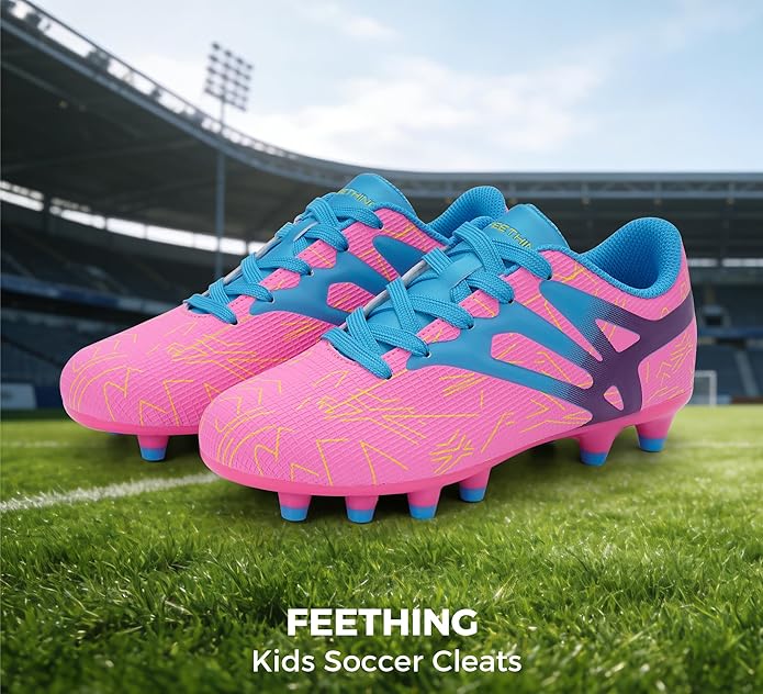 Kids Soccer Cleats Firm Ground - Lightweight Breathable Football Shoes for Boys Girls Youth Outdoor Training on Natural Grass
