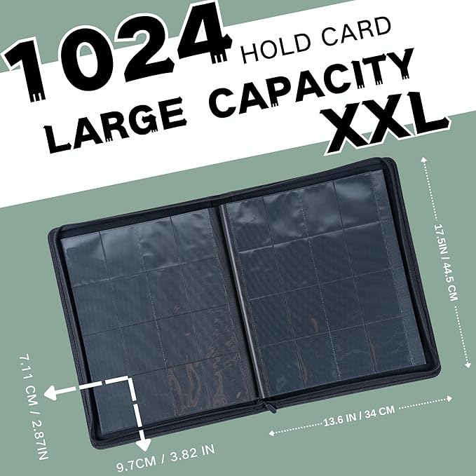 1000+ Pockets Trading Card Binder, 16-Pocket Card Ablum Compatible with MTG,Sports Cards & Other Standard Size Trading Cards (Light Green)
