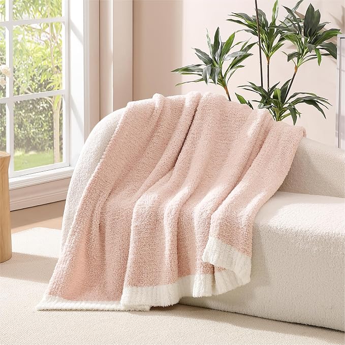 Soft Throw Blanket for Couch-Cozy Reversible Knitted Blankets | Lightweight Warm Fluffy Decor for Women, Mom, Her & Girls, Sofa, Chair, Bed, 50x60in,Cationic Dyeing Pink