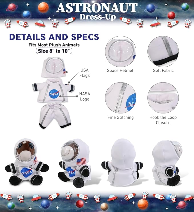 DolliBu Astronaut Dress Up Set for Teddy Bear Plush Toy - Astronaut Stuffed Animal Costume Outfit with Jacket, Helmet with Holes, and Pants, Create NASA Space Toys for Kids with Dress Up Set - Large