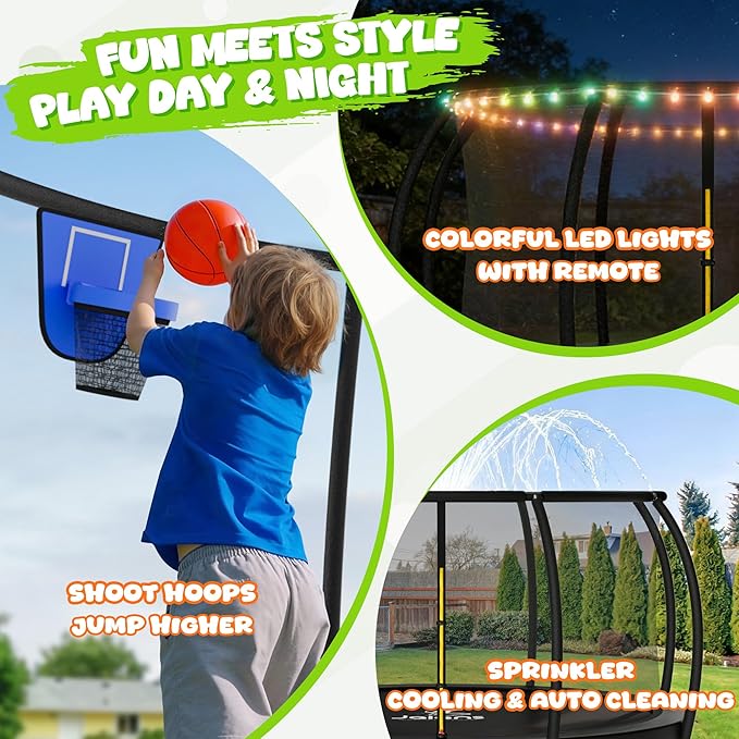 JELENS Trampoline 8FT 10FT 12FT 14FT 15FT 16FT, Recreational Trampolines with Enclosure Net, Outdoor Anti-Rust Trampolines for Kids and Adults, ASTM Approved