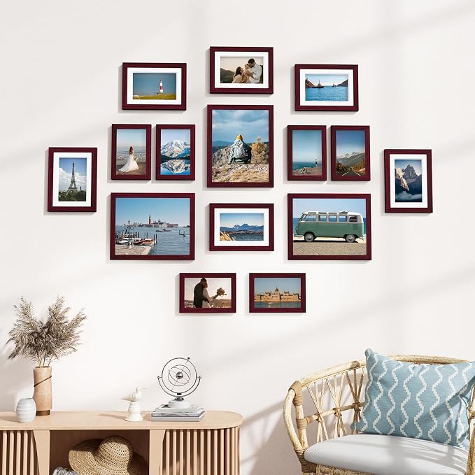 Vittanly 15 Pack Picture Frames Collage Wall Decor, Wall/Tabletop Display | Cherry Red, Multi-Size Gallery Wall Frame Set: 3pcs 8x10, 6pcs 5x7, 6pcs 4x6. Picture Frame Set for Family