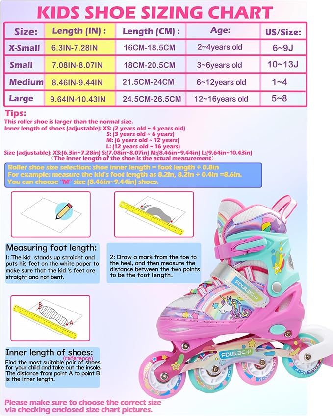 Unicorn Rainbow Inline Skates for Girls Teens Womans,4-Pejiijar Roller Skates for Girls Ages 6-8-12 w/Luminous Wheels,Kids Adjustable Roller Shoes for Birthday Xmas Gifts