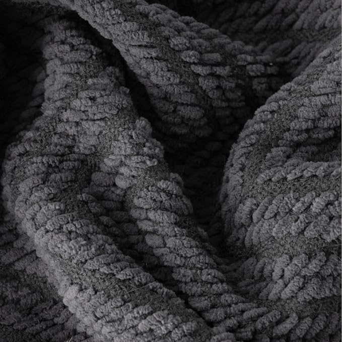 BATTILO HOME Dark Grey Throw Blanket for Couch, 60"x80" | Knit Charcoal Throw Blanket Versatile for Chair, Super Soft Warm Grey Blanket with Tassels for Bed, Sofa and Living Room