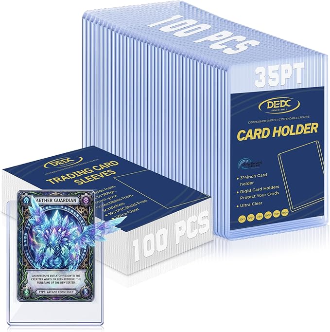 DEDC 200 Top Loader Thick Card Load Holder Storage for Trading Cards Sports Soft Penny Sleeves Hard Plastic 35 Point Protective 3" x 4" Toploaders Rigid Memorabilia Collectibles