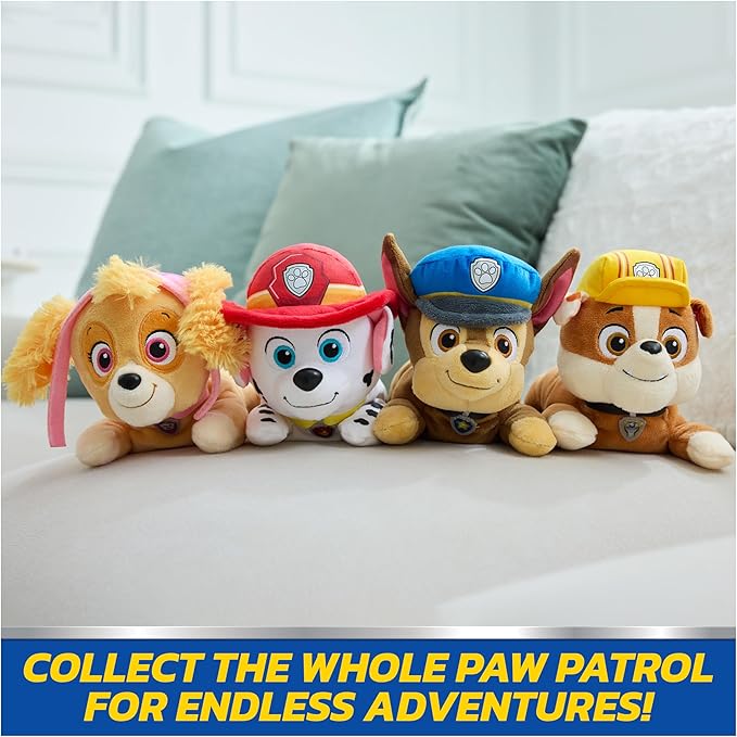 Paw Patrol GUND Rubble Plush, Official Lounging Rubble Plush Toy, Weighted Stuffed Animal, Sensory Toy for Ages 1 and Up, 8”
