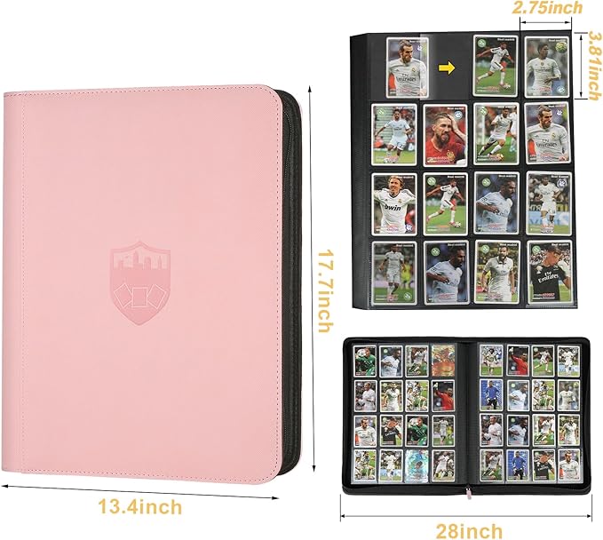 Trading Card Binder 16 Pocket, GERMUN PU Cover Card Binder for 1000+ Cards, Premium Trading Card Holder Folders, Double Sided Pocket Card Album for MTG, TCG (Pink)
