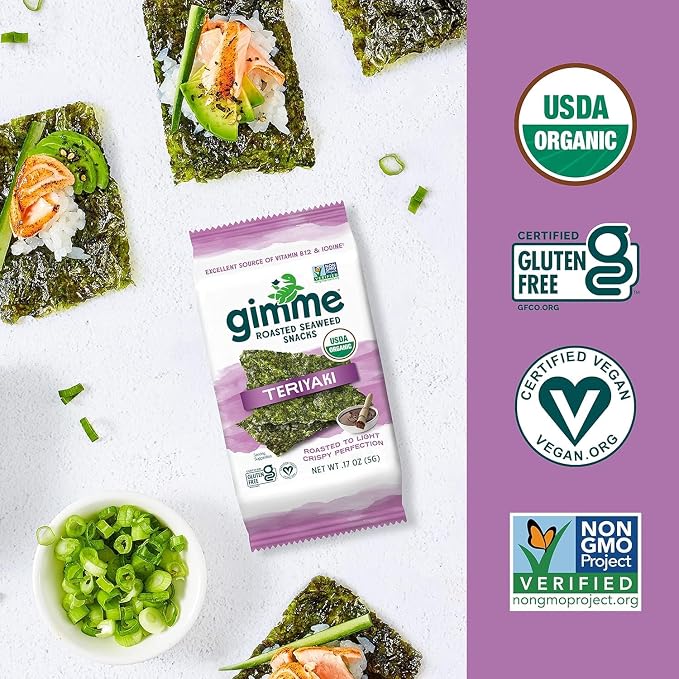 Gimme 20 CT Teriyaki Organic Roasted Seaweed Snacks, 5g, 0.17oz