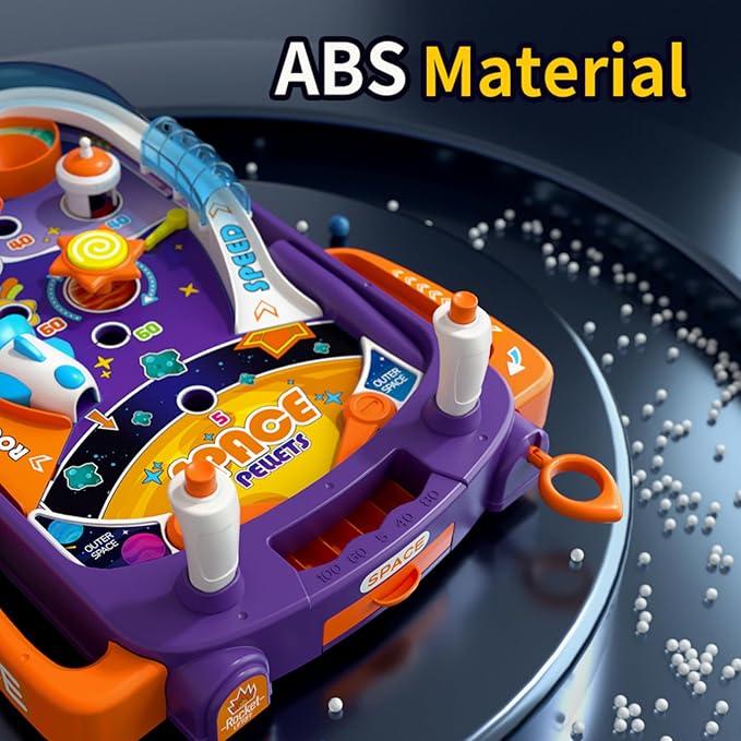 Tabletop Pinball Machine - Space Mini Arcade Game with Sound & Light, Pull-Back Launcher, Flippers, Carry Handle, Suction Cup Feet, Games for Kids Ages 3+