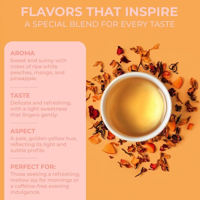 Katy’s Peach Bellini Loose Tea - Apple, Peach & Mango - Light Herbal Fruit Tea, Caffeine-Free, Sugar-Free - Hot or Iced Tea - 30+ Cups