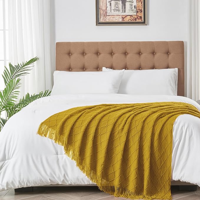 inhand Golden Palm Knitted Throw Blanket for Couch and Bed, 50"x60" | Soft Living Room Home Decor Knitted Blanket, Tassel, Outdoor Lightweight Breathable , Farmhouse Warm Woven Decorative
