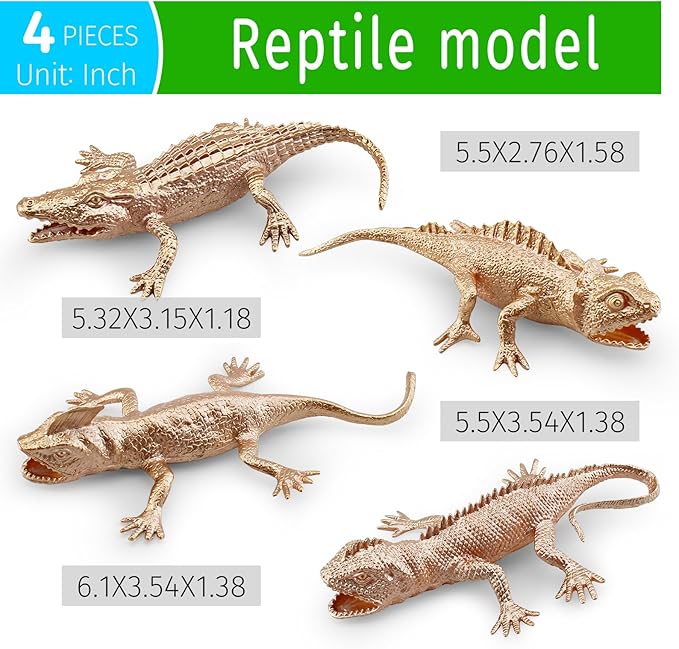 Golden Lizard Cake Topper Crocodile Toy Set for 4PCS Gold Alligator Cupcake Decorations Chameleon Cake Decorations for Boys 4 Inch for Kids Toddlers Birthday Gift