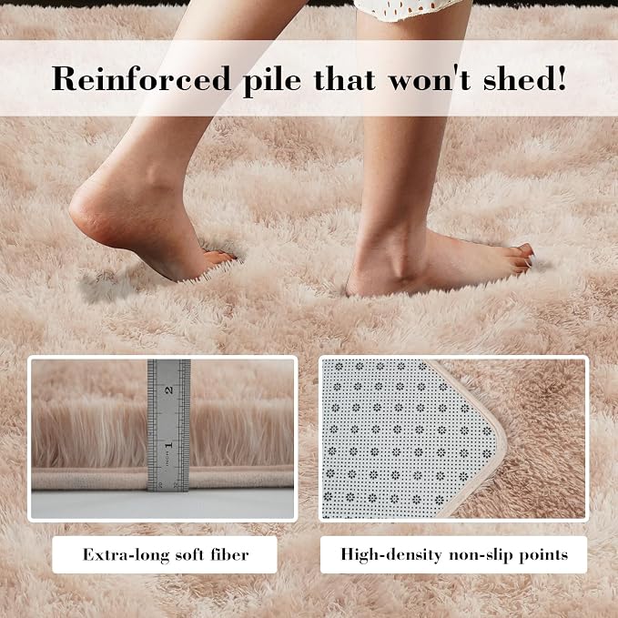 yongyangjuxin Fluffy Rug Shag Area Rug, Mottling Beige 10x14 Area Rugs for Bedroom, Super Soft Shag Rugs for Living Room Bedroom Room Home Decor, Upgrade Anti-Skid Rectangular Fuzzy Rug