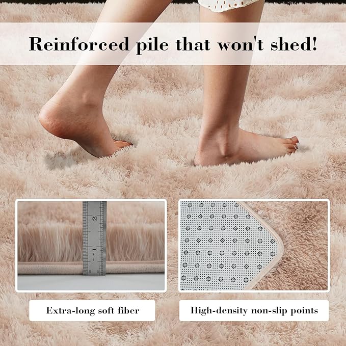 yongyangjuxin Fluffy Rug Shag Area Rug, Mottling Beige 9x12 Area Rugs for Living Room, Large Shag Area Rugs for Bedroom Room Home Decor, Upgrade Anti-Skid Rectangular Fuzzy Rugs
