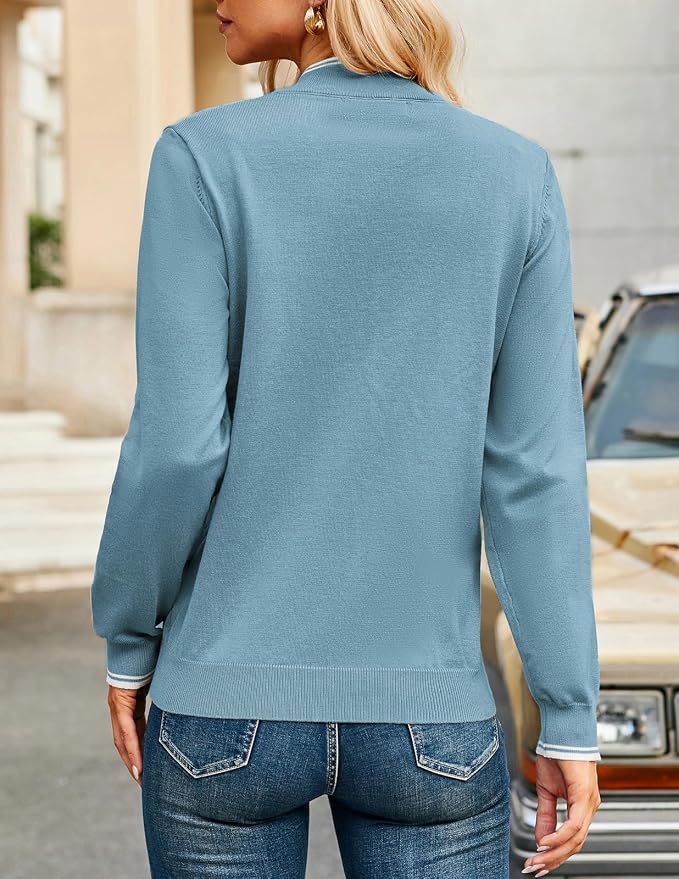 JACK SMITH Quarter Zip Pullover Sweaters for Womens, Rib Polo Sweater Tops | V Neck,Knit,Long Sleeve,Argyle,Open Pattern,Callar,Lightweight,Fashion,Golf Work Business Daily Wear Versatile Pullover Shirt