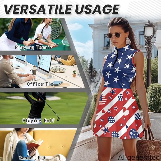Golf Dress Tennis Dresses for Women with Built in Shorts and Pockets Sleeveless Athletic Dress Workout Dress