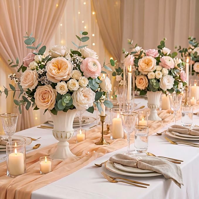 Sziqiqi White Metal Vase for Centerpiece, Table Flower Arrangements, 10Pcs | 9in Tall Compote Vase, Trumpet Urn Vase for Decoration, Planter Pot for Artificial Flower, For Reception, Home, Party Decor