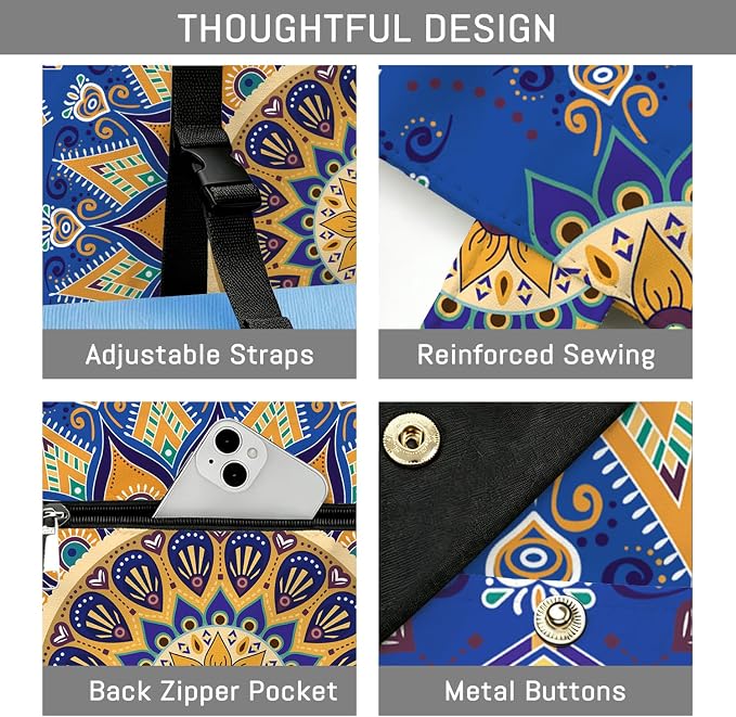 Mandala Yoga Mat Bag Large Yoga Bags and Carrier Fits All Your Stuff Yoga Tote Bags with Zipper Pocket Pilates Bag