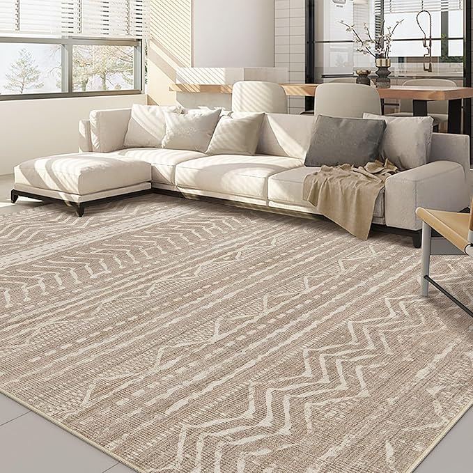 Nakagishi Boho 8x10 Area Rug Living Room Rugs Machine Washable Dark Brown | Soft, Pet & Kid Friendly, Carpet for Living Room/Bedroom/Office/Kitchen/Nursery, Daily Home Decor Stain Resistant Moroccan