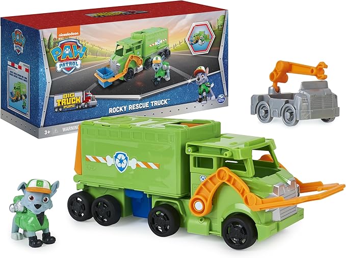 Paw Patrol, Big Truck Pup’s Rocky Transforming Toy Trucks with Collectible Action Figure, Kids Toys for Ages 3 and up