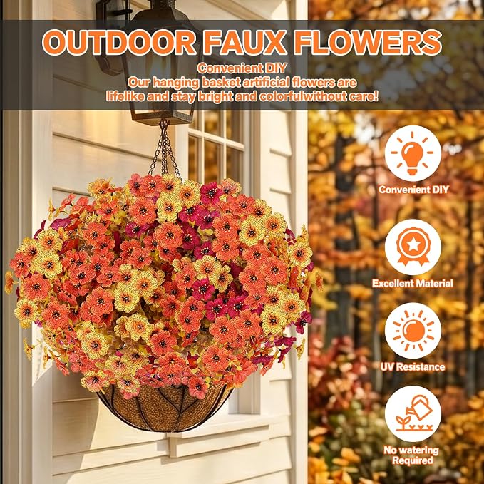 Artificial Flowers for Outdoor,Silk Flowers No Fade Fake Plastic Flowers Faux Plants for Outdoors Outside Front Porch Hanging Planter Window Box Garden Home Decoration,13 Pack(Autumn Colors) | Silk Flowers Fake Plastic Flowers Faux Plants for Outside F...