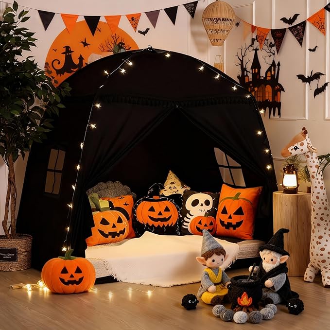Sumbababy Large Teepee Tent for Kids: with Star Lights - Tent Indoor Kids Teepee Tent for Boys & Girls - Kids Play Tent Inside Canopy Bed for Playroom Gift Toys (All-Black)