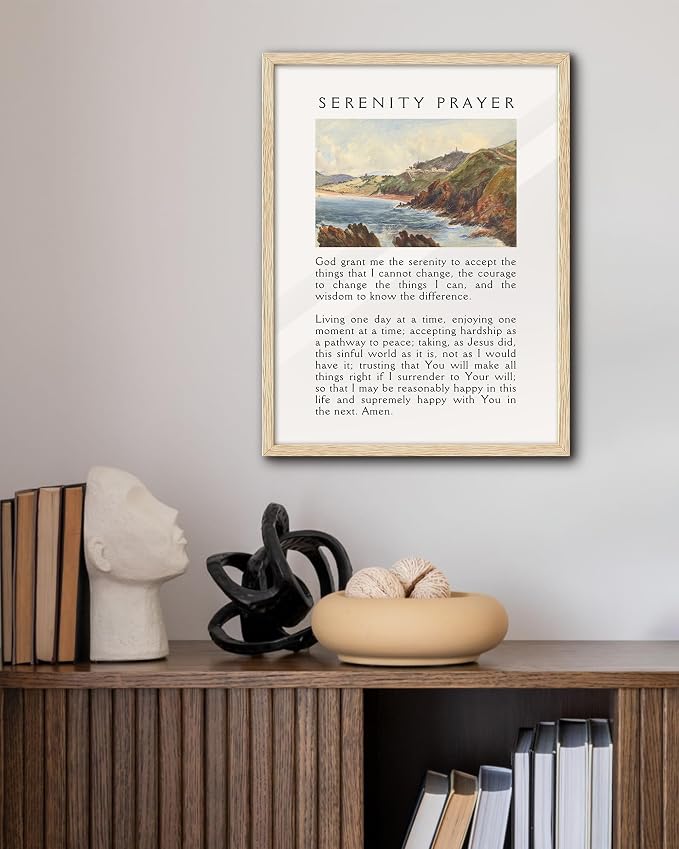 EcoHest 16x20 in Serenity Prayer Mountain Framed Christian Wall Art | Solid Oak Wood Frame with Canvas Wall Art, Scripture Bible Verse Wall Decor for Bedroom, Living Room, Office, Church, 1Pack