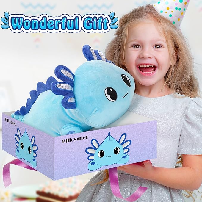 Officygnet Axolotl Plush, 13" Soft Stuffed Animal Plush Toy, Cute Axolotl Plushies Pillow, Kawaii Plushies Dolls for Kids, Blue Axolotl Gift for Girls Boys