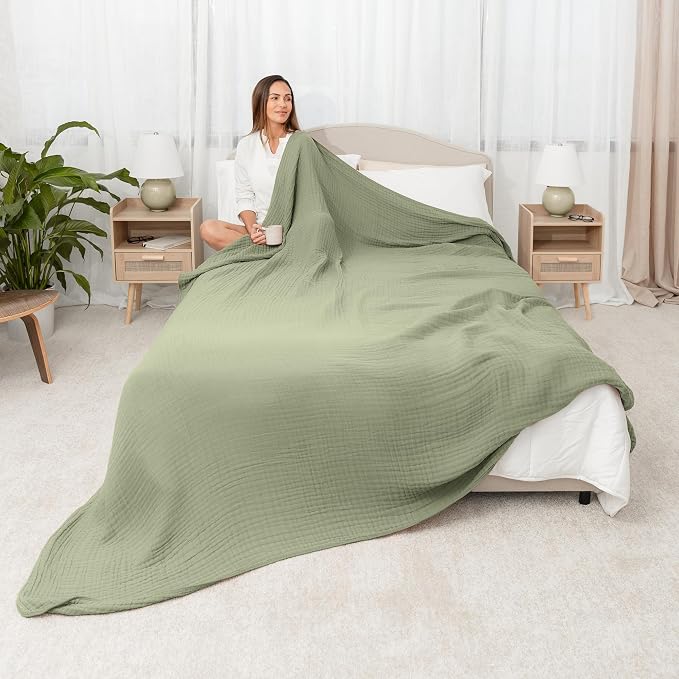 Comfy Cubs Adult Muslin Blanket 90x90” Queen Swaddle Blankets, Sage | 6 Layer Soft, Breathable & Lightweight Muslin Adult Blanket - Machine Washable & Designed in the US Bedding for All Seasons