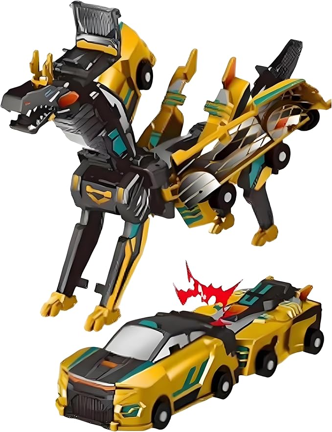 Transforming Dinosaur Toys, 2 in 1 Magnetic Cars Collision Transform into Dino Toys, for Boys Girls Toy Age 2-12, Christmas Birthday Gift(Golden Dragon)