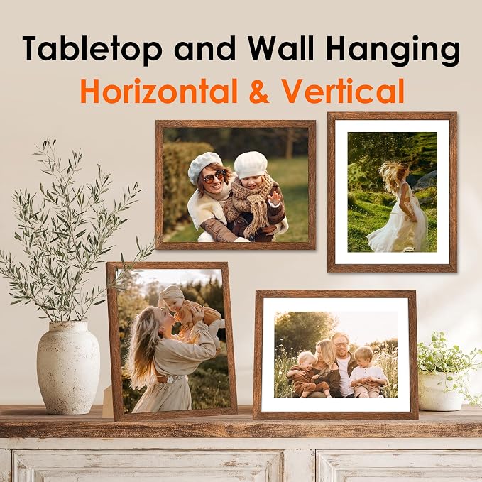 FIXSMITH 5x7 Picture Frame 2 Pack, Rustic Brown Photo Frame with HD Plexiglass, Display Pictures 4x6 with Mat or 5x7 Without Mat, Rustic Brown Multi Picture Frames Collage for Tabletop or Wall Display