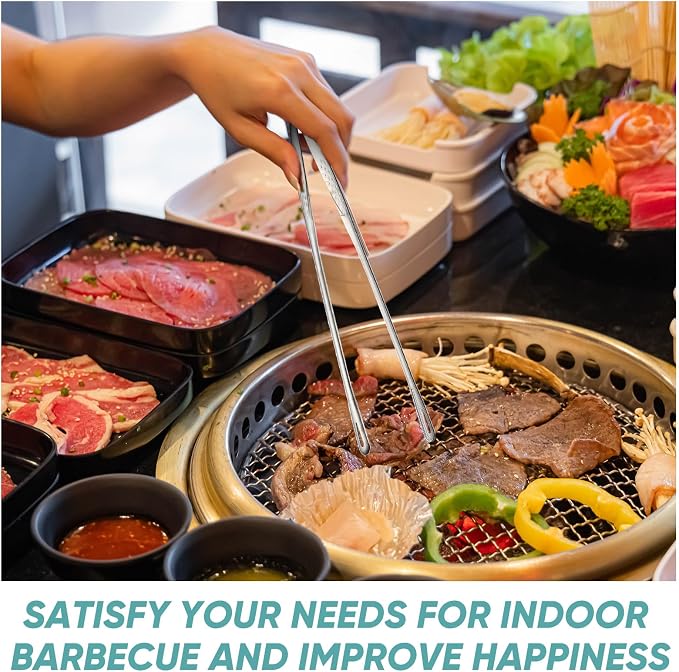 meekoo 6 Pcs 3 Size Stainless Steel Korean BBQ Grill Tongs Japanese Barbecue Tongs for Cooking Portable Kitchenware Home Outdoor Steak Salad Food(9.5+7.8+3.2 Inches)