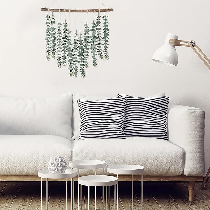 Sggvecsy 17.7‘’Eucalyptus Wall Hanging Artificial Eucalyptus Plant Fake Greenery Vine Boho Wall Decor for Apartment Bathroom Bedroom Kitchen Farmhouse Home Living Room Office Decorations