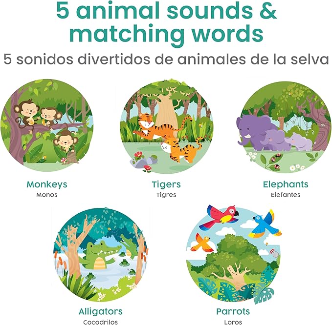Binibi Spanish Books for Babies & Toddlers 1-3 La Selva Bilingual Sound Book with Jungle Animal Sounds | Bilingual Children's Book | Support Spanish Learning for Kids | Libro en español para bebés