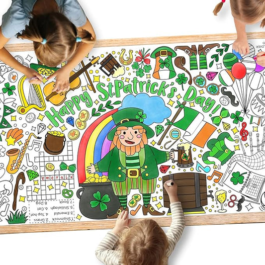 St. Patrick's Day Coloring Poster for Classroom Wall - Versatile 31.5 x 72 Inches irish themed Activity Poster/Table Cover, School Parties, St. Patrick's Day Party Decoration