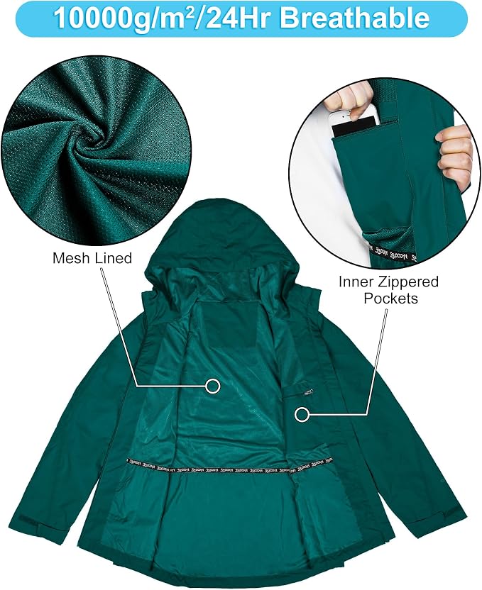 33,000ft Packable Rain Jacket Women Lightweight Waterproof Raincoat with Hood Cycling Bike Jacket Windbreaker