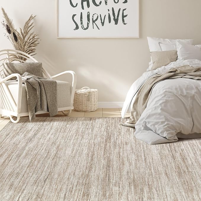 Nakagishi 9x12 Area Rugs Living Room: Washable Large Vintage Rug Neutral Non-Slip Soft Stain Resistant Indoor Carpet for Bedroom Nursery Dining Room Office Playroom - Brown-01