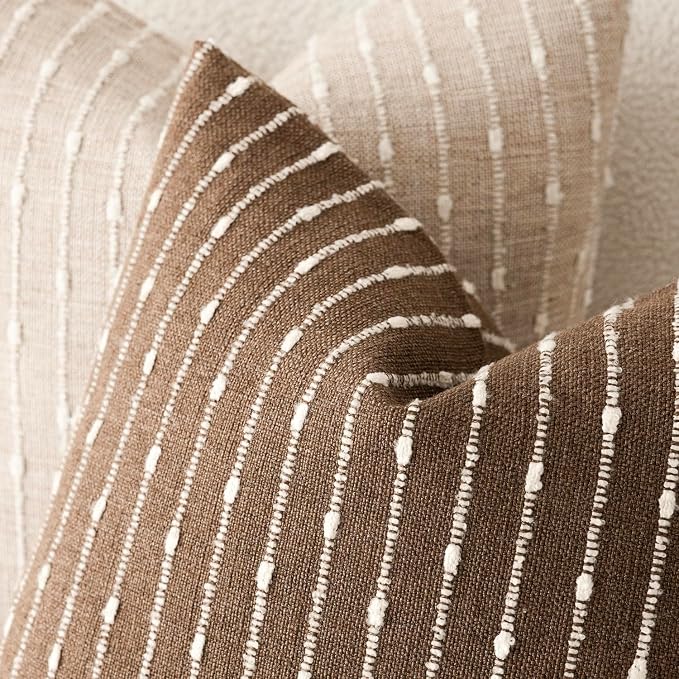 Foindtower Pack of 2 Decorative Jacquard Boucle Throw Pillow Covers Accent Textured Striped Pillowcases Soft Boho Modern Cushion for Couch Sofa Bedroom Living Room Home Decor 22x22 Inch Brown