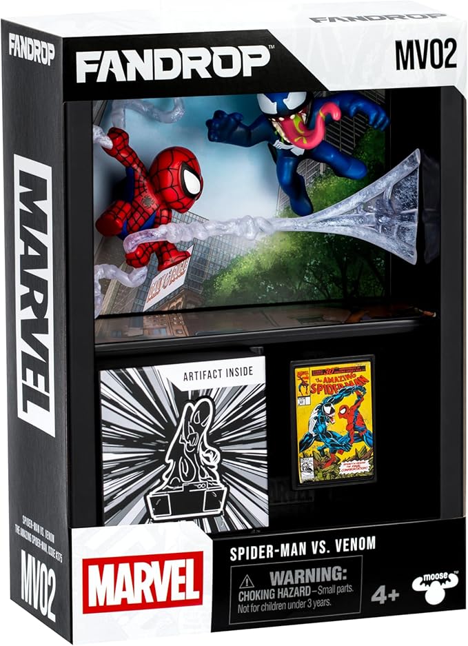 FANDROP MV02-Spider-Man VS. Venom, FANDROP Combines A Displayable Diorama, Artifacts & Scene Marker That Creates an Elite Display to Enhance Any Spider-Man Collection, 4 Marvel FANDROPS to Collect