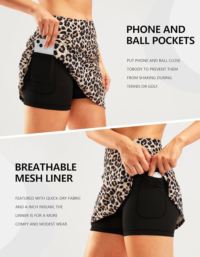 16" Golf Skirt with 2 Zipper Pockets | Tee Holder, Mesh Shorts, High Waisted, Casual, Pickleball, Athletic, Tennis, Skorts for Women