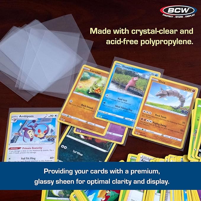 BCW Standard Card Sleeves - 2-5/8" x 3-5/8" - 5 Packs (500 Total) | Crystal Clear Acid-Free, Toploader | Trading Card Sleeves for Baseball, Basketball, Football, Hockey, Pokemon, MTG, etc